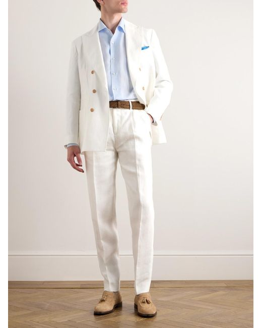 Brunello Cucinelli White Slim-fit Straight-leg Pleated Linen-twill Suit Trousers for men