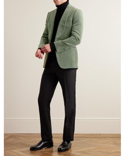 Kingsman Green Shawl-collar Cotton And Linen-blend Velvet Tuxedo Jacket for men