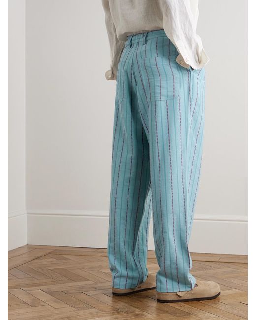Kardo Blue Antonio Straight-Leg Striped Cotton-Canvas Trousers for men