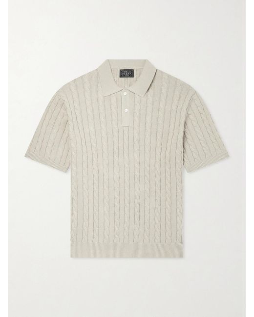 Beams Plus White Cable-Knit Cotton Polo Shirt for men