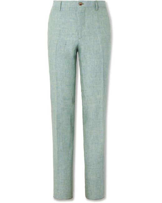 Etro Green Slim-fit Straight-leg Linen Suit Trousers for men