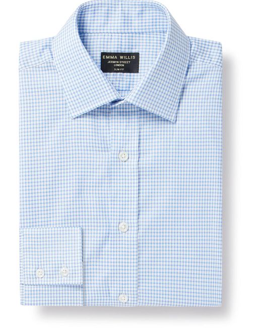 Emma Willis Blue Slim-fit Checked Cotton Oxford Shirt for men