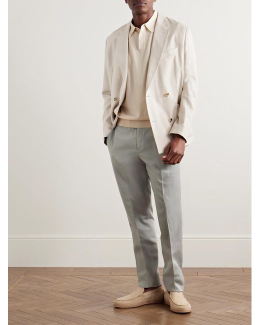 Paul Smith Natural Double-breasted Herringbone Linen And Cotton-blend Blazer for men
