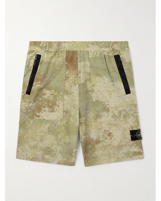 Stone Island Green Straight-leg Satin-trimmed Camouflage-print Shell Shorts for men