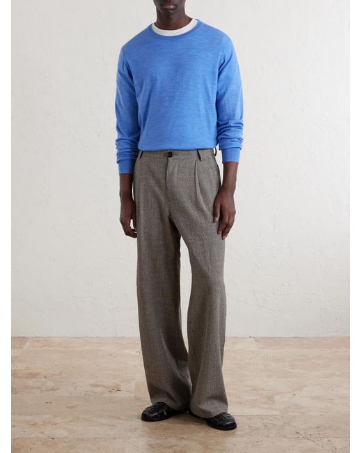 William Lockie Blue Merino Wool Sweater for men