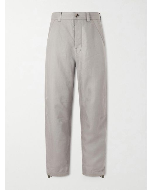 Brunello Cucinelli Gray Straight-Leg Herringbone Linen Trousers for men