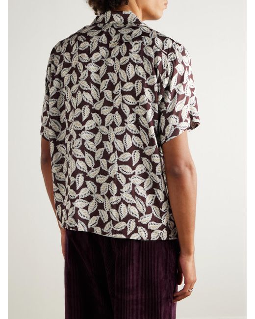 Paper Birch Camp-Collar Printed Satin Shirt di Bode in White da Uomo