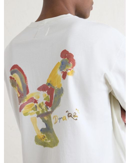 Drake's White Cockerel Printed Cotton-Jersey T-Shirt for men