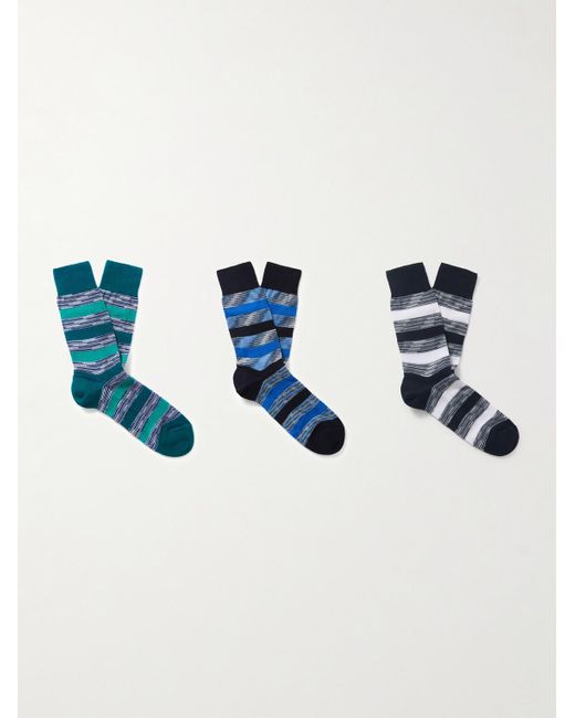Missoni Set aus drei Paar Socken aus einer Baumwollmischung in Häkelstrick mit Streifen in Blue für Herren