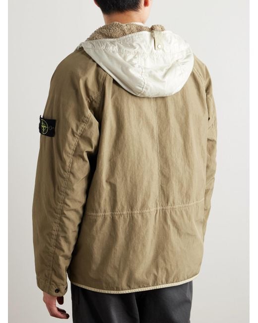 Stone Island Natural Garment-dyed Logo-appliquéd Shell-trimmed Coated Nylon-canvas Hooded Jacket for men