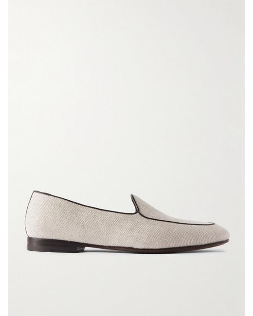 Manolo Blahnik White Modena Leather-Trimmed Linen-Twill Loafers for men