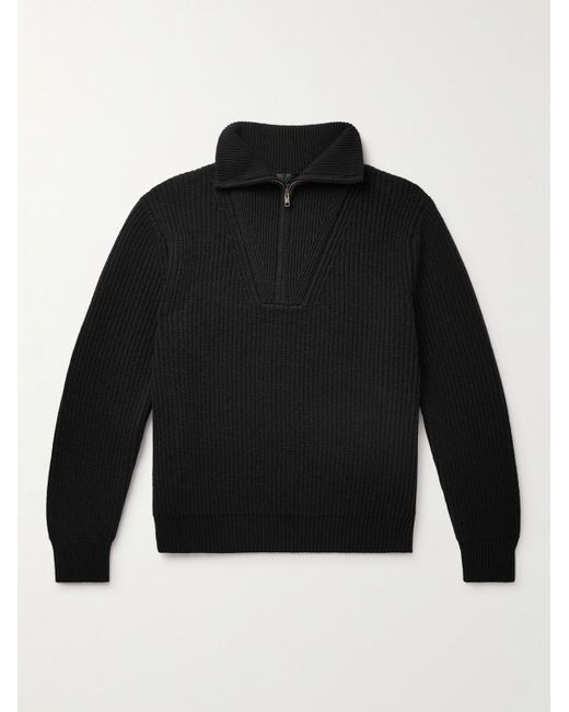 Nili Lotan Black Heston Ribbed Cashmere Half-Zip Sweater for men