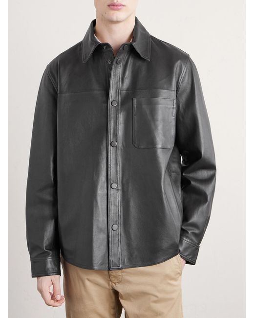 Slowear Gray Leather Overshirt for men