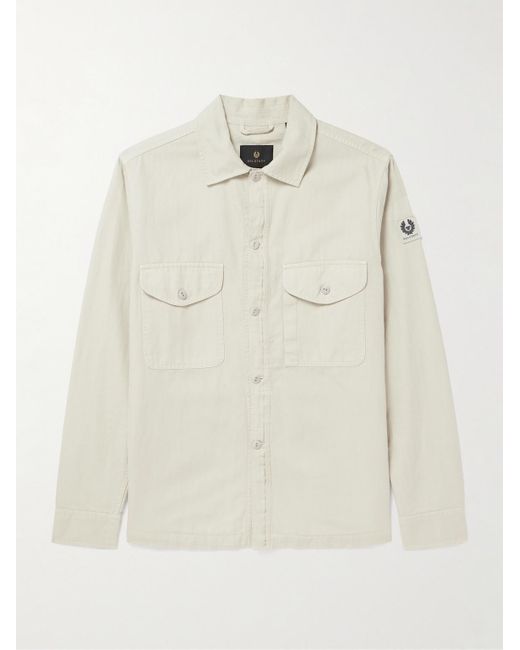 Belstaff Hemdjacke aus Twill aus einer Baumwoll-Leinenmischung mit Fischgratmuster in Stückfärbung in Natural für Herren