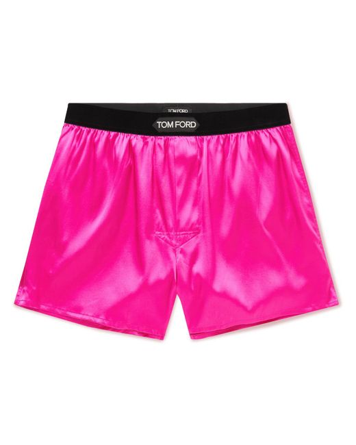 Tom Ford Velvet-trimmed Stretch-silk Satin Boxer Briefs in Pink for Men ...