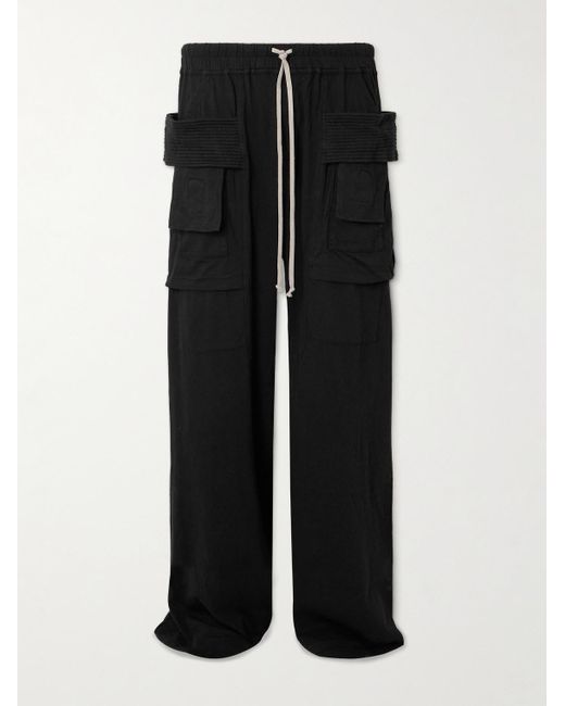 Rick Owens Black Creatch Wide-Leg Cotton-Twill Drawstring Cargo Sweatpants for men