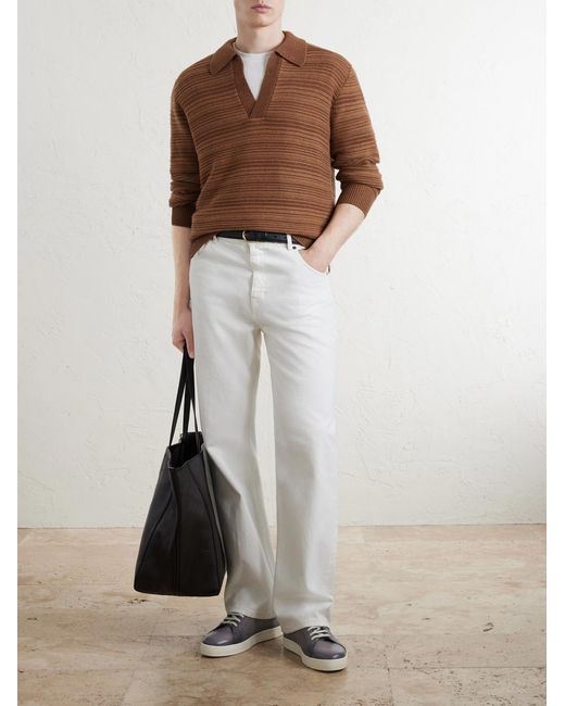 Canali Brown Wool And Cashmere-Blend Polo Sweater for men