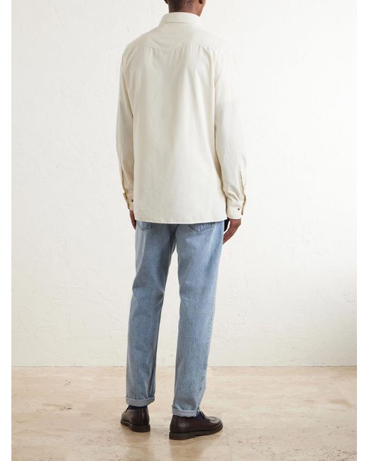 Brunello Cucinelli Natural Cutaway-Collar Cotton-Corduroy Western Shirt for men