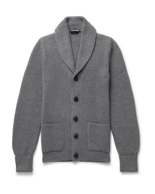 Tom Ford Steve Mcqueen Shawl-collar Ribbed Wool Cardigan in Grey for ...