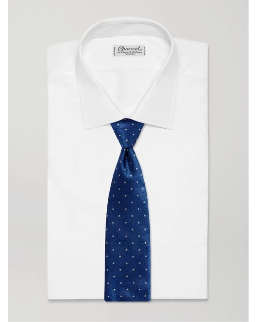 Cravatta in seta jacquard a pois di Canali in Blue da Uomo