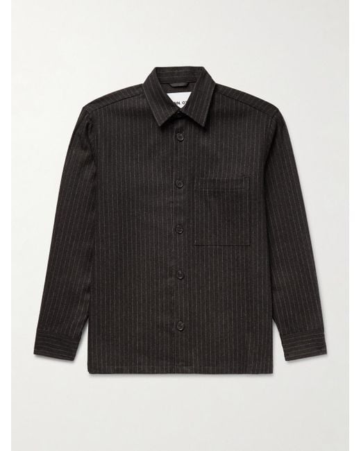 NN07 Black Freddy 1630 Pinstriped Recycled-Wool-Blend Overshirt for men