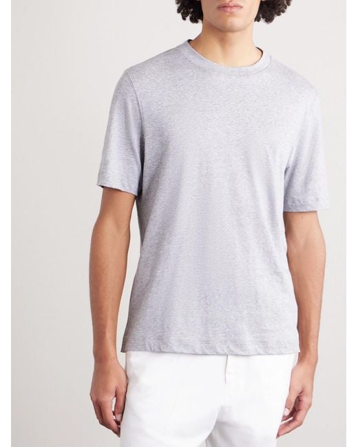 Brunello Cucinelli White Slub Linen And Cotton-blend Jersey T-shirt for men