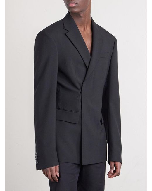 Dries Van Noten Black Slim-Fit Double-Breasted Grain De Poudre Wool Blazer for men