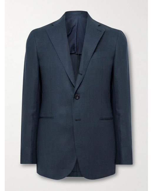 J. Mueser Blue Waverly Slim-fit Linen Suit Jacket for men