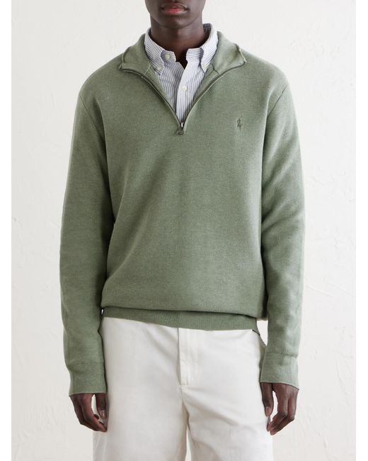 Polo Ralph Lauren Green Logo-Embroidered Cotton Half-Zip Sweater for men