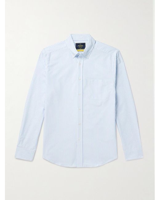 Portuguese Flannel Blue Belavista Button-Down Collar Striped Cotton Oxford Shirt for men
