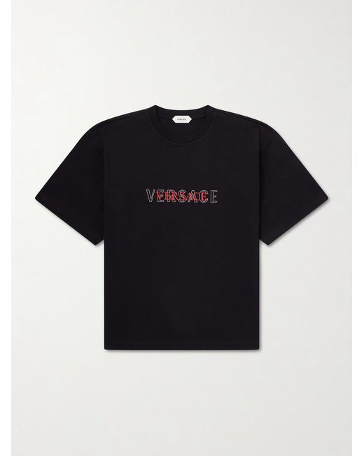 Versace Blue Logo-Detailed Cotton-Jersey T-Shirt for men