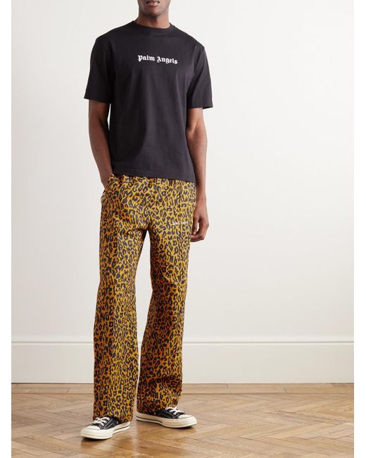 Palm Angels Natural Straight-leg Leopard-print Striped Linen And Cotton-blend Jersey Track Pants for men