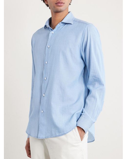 Fedeli Blue Sean Cotton-chambray Shirt for men