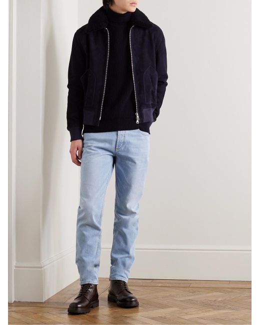 Brunello Cucinelli Blue Slim-fit Straight-leg Logo-embroidered Jeans for men
