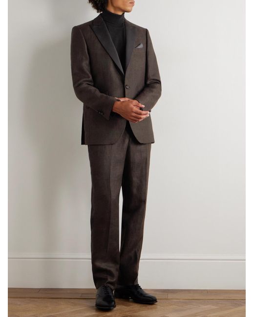 Favourbrook Black Randwick Slim-Fit Faille-Trimmed Herringbone Linen And Silk-Blend Tuxedo Jacket for men