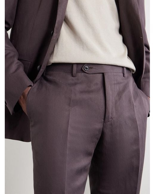 Canali Purple Straight-leg Linen And Silk-blend Suit Trousers for men