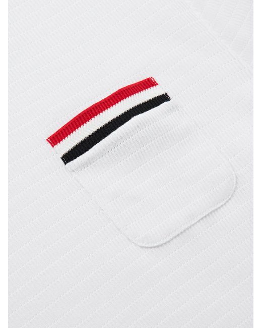Thom Browne White Logo-Appliquéd Striped Pointelle-Knit Cotton T-Shirt for men