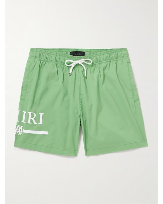 Amiri Green Straight-leg Mid-length Logo-print Swim Shorts for men