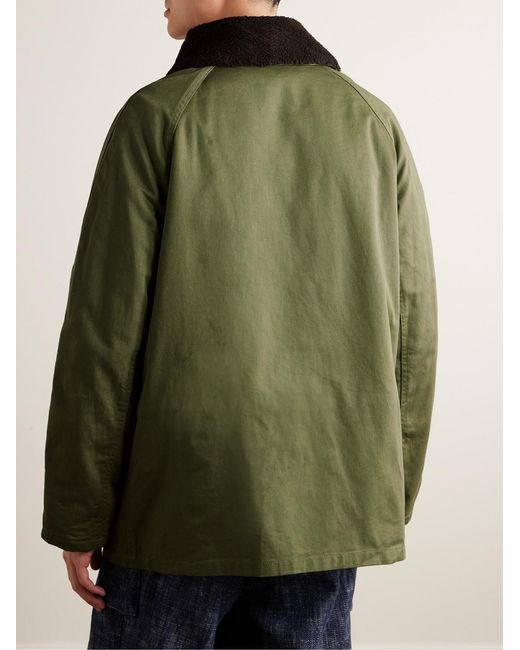 Universal Works Green Reversible Double-Breasted Sherpa-Trimmed Cotton-Twill Jacket for men