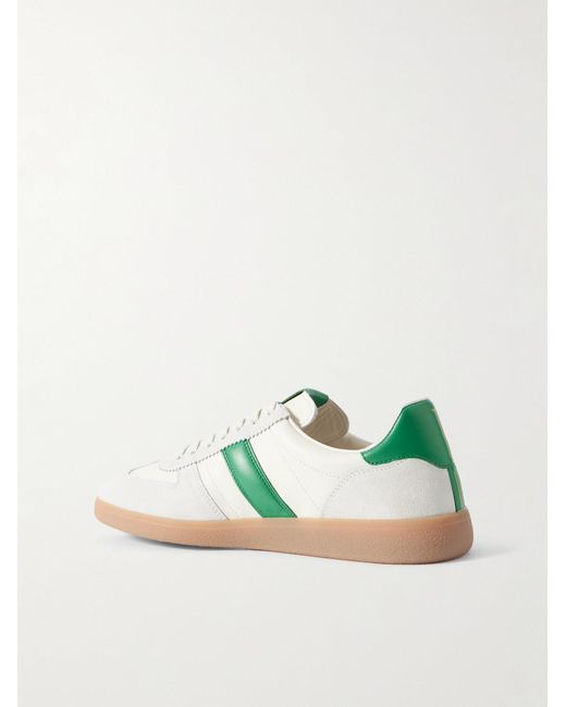 Tom Ford Green Suede-Trimmed Leather Sneakers for men