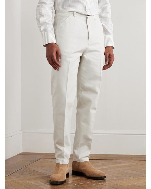 Brunello Cucinelli White Cotton-Twill Trousers for men