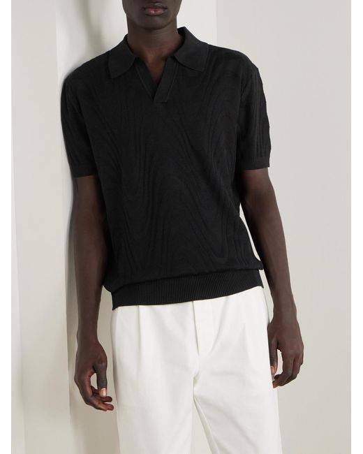 Frescobol Carioca Black Rino Cotton And Silk-Blend Polo Shirt for men