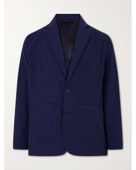 Portuguese Flannel Blue Atlantico Organic Cotton-Seersucker Suit Jacket for men