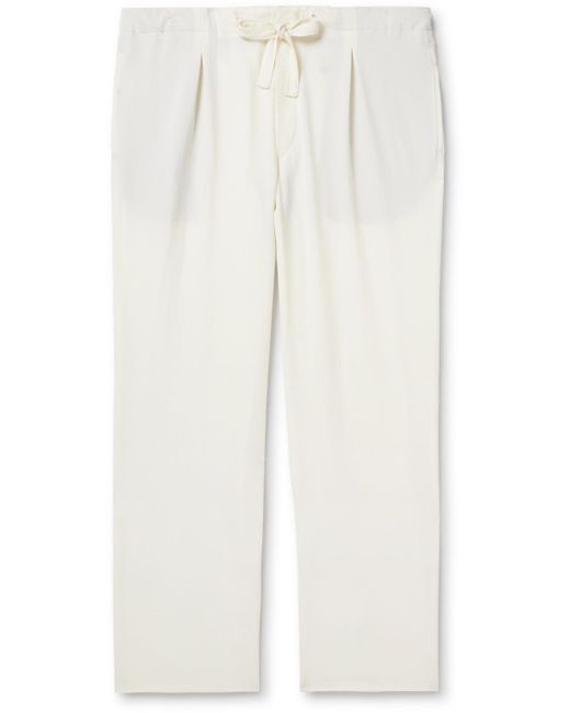 STÒFFA White Straight-leg Pleated Wool-seersucker Drawstring Trousers for men