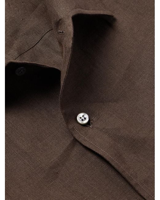 Loro Piana Brown Slub Linen Shirt for men