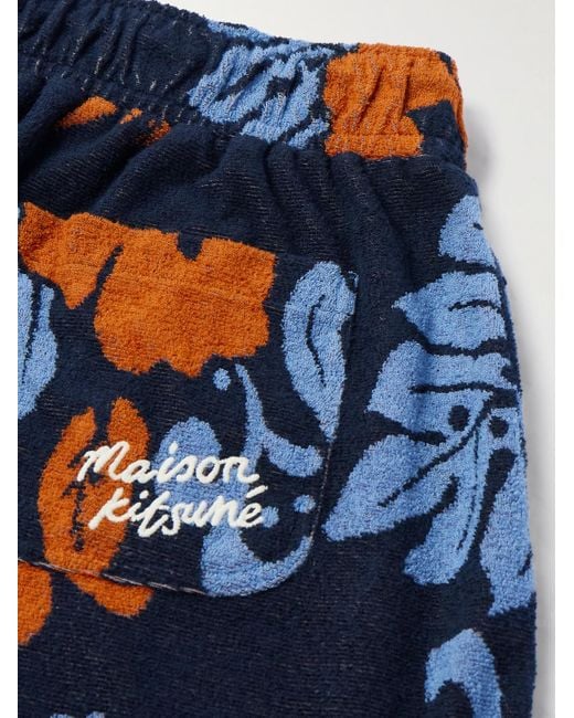 Maison Kitsuné Blue Wide-leg Cotton-blend Terry-jacquard Shorts for men