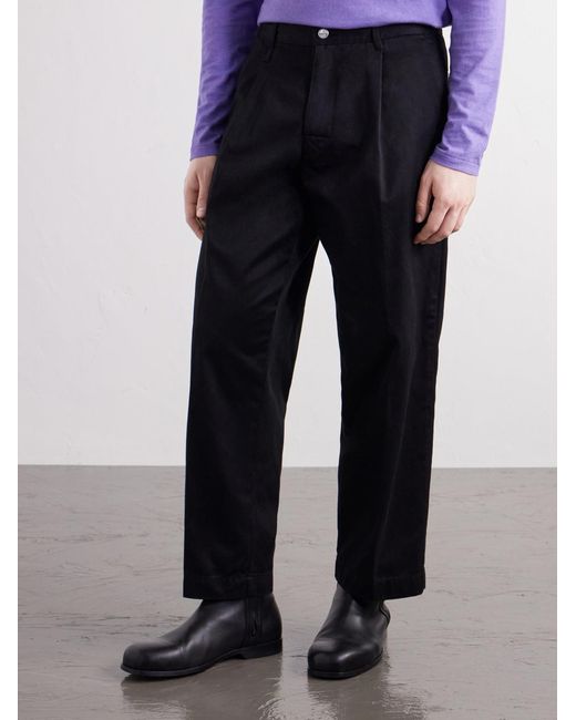 Human Made Blue Tapered Pleated Cotton-Canvas Trousers for men