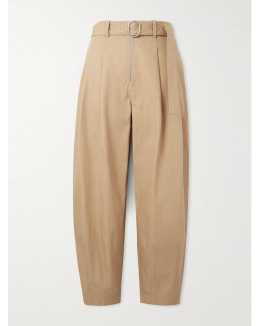 Pantaloni a gamba affusolata in tela di cotone con pinces e cintura di Jil Sander in Natural da Uomo