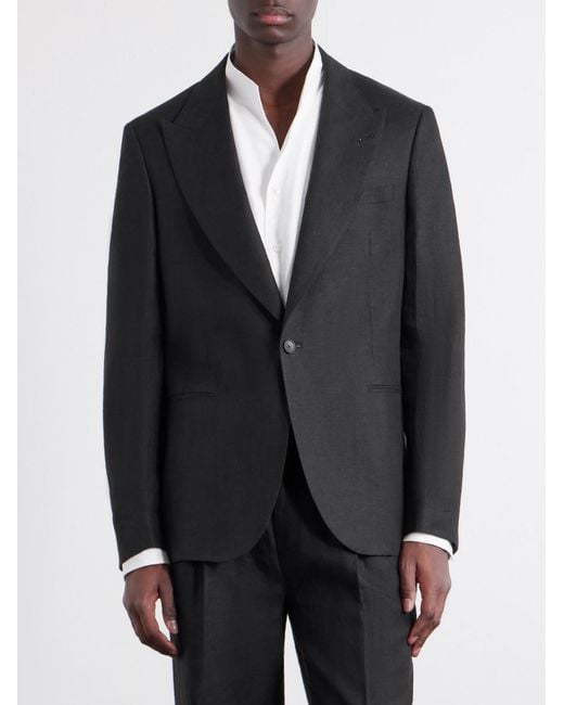 Mr P. Black Slim-Fit Linen Tuxedo Jacket for men