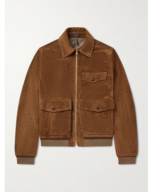 Drake's Brown A-2 Suede Jacket for men